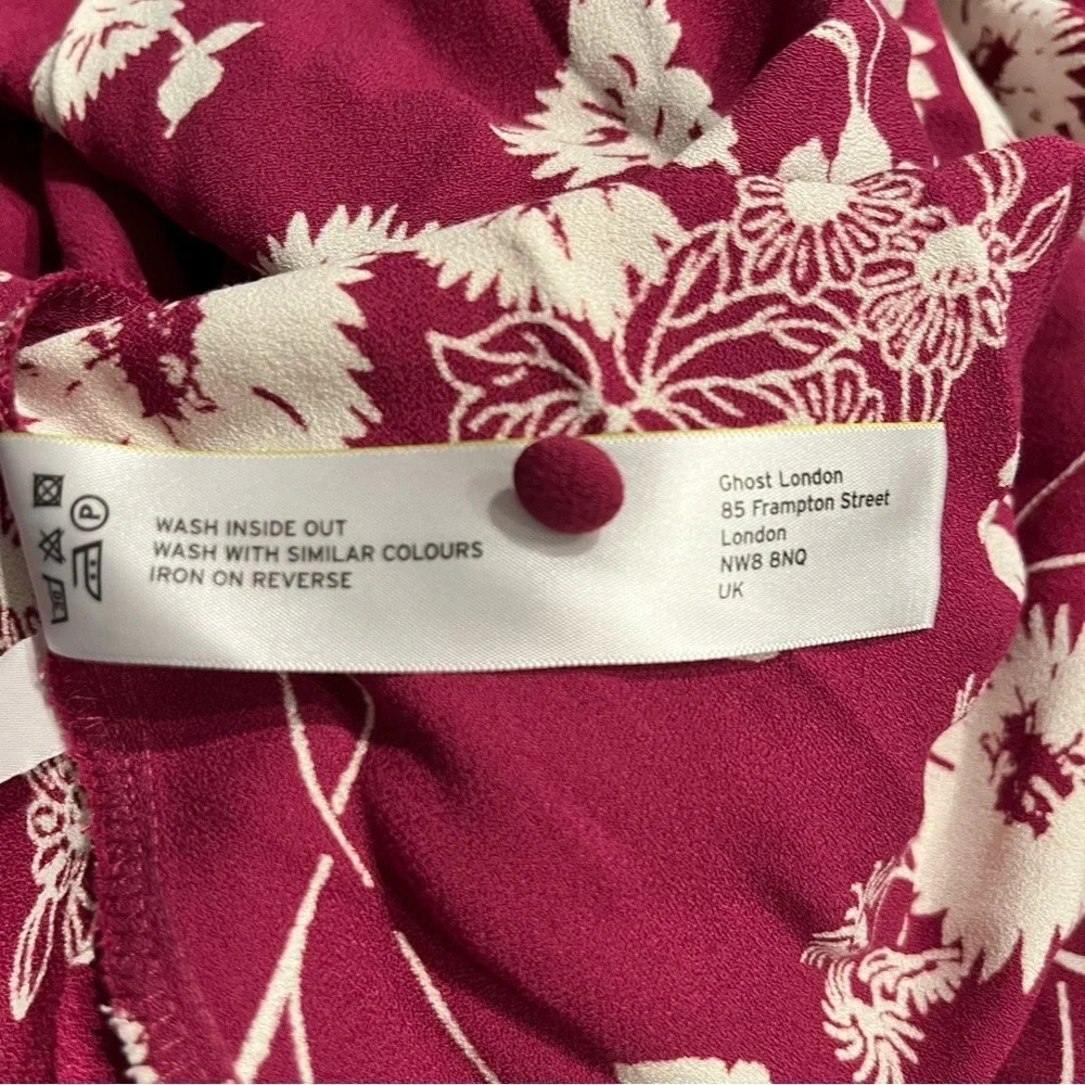 Ghost London Viscose Floral Retro Midi Dress Gathered Sleeves Old Hollywood Xs — image 8 of 8